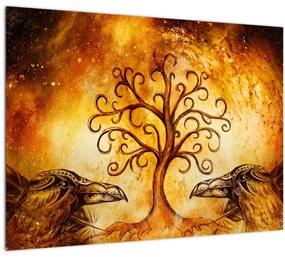 Tablou pe sticlă natural abstract cu copac (70x50 cm)