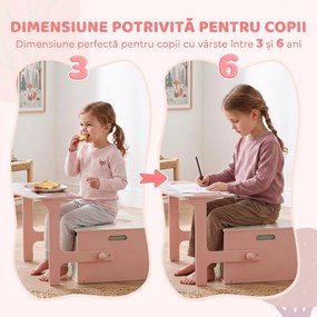 AIYAPLAY Bancă 3 în 1 pentru jucării copii, convertibilă în masă și scaun, cu 2 compartimente, imprimeu vulpiță, roz | Aosom Romania