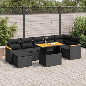 3327513 vidaXL Set mobilier grădină perne 8 piese negru, poliratan/lemn acacia