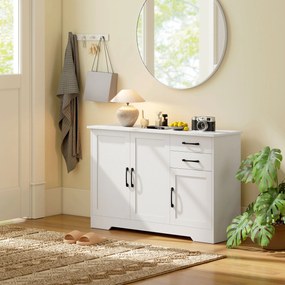 HOMCOM Bufet, mobilier de depozitare cu 3 uși, 2 sertare și raft reglabil, 120 x 38 x 79 cm, alb | Aosom Romania
