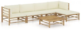 3058197 vidaXL Set mobilier de grădină cu perne alb crem, 6 piese, bambus