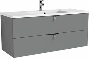 Set dulap baza suspendat gri Oristo Siena cu 2 sertare si lavoar din compozit Amelia 120 cm
