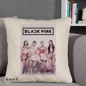 Perna Personalizata K-pop BLACKPINK Poster Roz Tinute Coordonate, 40x40 cm, Bej Canapea, Husa Detasabila, Perna Inclusa, BEKZ®