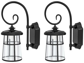 Outsunny Lot de 2 lampe murale aplici solare LED pentru exterior IP44 16,5x25,5x41cm negru | Aosom Romania