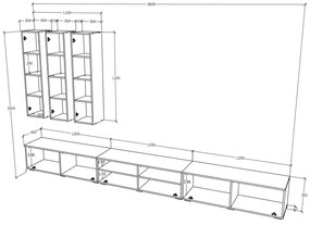 Living haaus Haga V7, Antracit/Stejar Wotan, L 360 cm