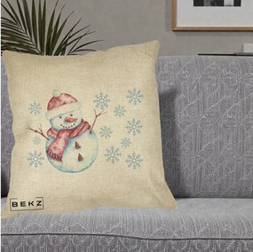 Perna Decorativa Om de Zapada Rosu cu Fulgi, 40x40 cm, Crem, Husa Detasabila, Perna Inclusa, BEKZ®