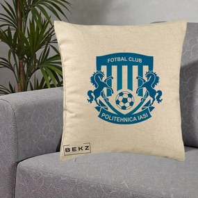 Perna Personalizata FC Politehnica Iasi Fotbal, 40x40 cm, Bej, Husa Detasabila, Perna Inclusa, BEKZ®