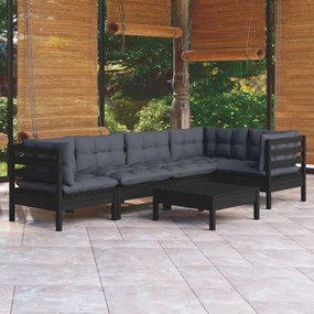 3096392 vidaXL Set mobilier de grădină cu perne, 6 piese, negru, lemn de pin