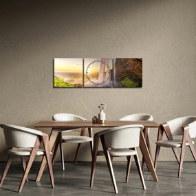 Tablou - Seljalandsfoss din spatele peșterii (cu ceas) (90x30 cm)
