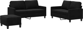 vidaXL Set de canapele cu perne, 3 piese, negru, catifea