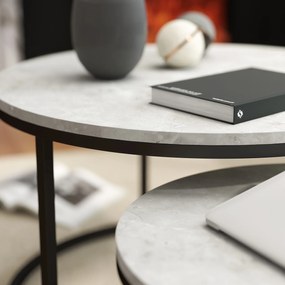 HOMCOM Set 2 Masute de Cafea care se Suprapun, Masute pentru Salon Rotunde din Metal si MDF Efect Marmura, Gri si Negru