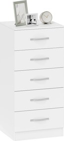 HOMCOM Comodă cu 5 sertare, comodă cu sertare pentru haine și obiecte, placă aglomerată, Alb | Aosom Romania