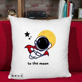 Perna Decorativa Astronaut To The Moon, 40x40 cm, Alb Pufos, Husa Detasabila, Perna Inclusa, BEKZ®