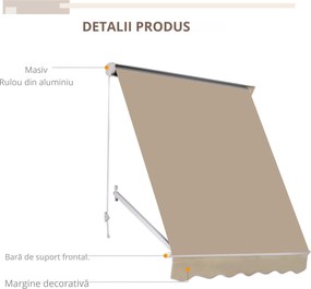 Outsunny Perdea de Soare Rulanta de Perete Bej, 180x70cm | Aosom Romania