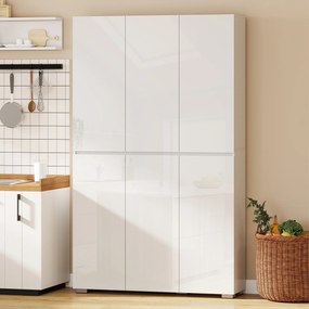 HOMCOM Bufet înalt pentru bucătărie dulap de bucătărie cu finisaj lucios 6 uși cu închidere silențioasă rafturi reglabile alb | Aosom Romania