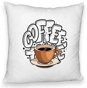 Perna Decorativa Fluffy, Model Coffe Lover, 40x40 cm, Alba, Husa Detasabila, Burduf