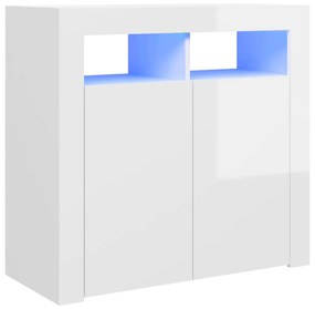 Servantă cu lumini led, alb extralucios, 80x35x75 cm