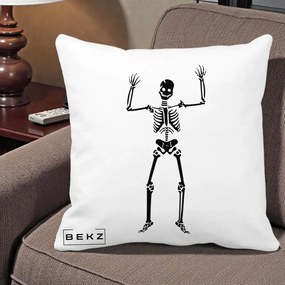 Perna Decorativa Halloween Schelet Dansator, 40x40 cm, Alba Mata, Husa Detasabila, Perna Inclusa, BEKZ®