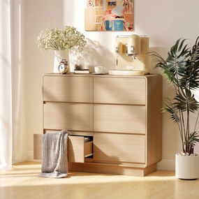 HOMCOM Sideboard 100 cm, bufet cu 6 sertare, comodă pentru bucătărie, living, dining, lemn natural | Aosom Romania