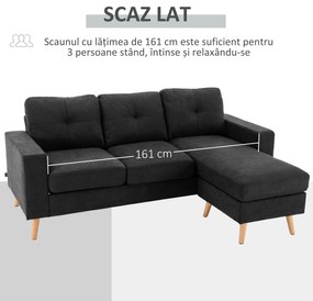 HOMCOM Canapea Colțar cu 3 Locuri Perne Detașabile și Șezlong Reversibil 193x136x85 cm, Negru | Aosom Romania