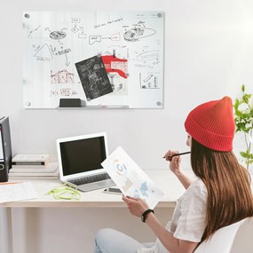 Vinsetto Tablă de Sticlă Albă cu 4 Markere și Burete de Șters 90x60x0.4 cm | Aosom Romania