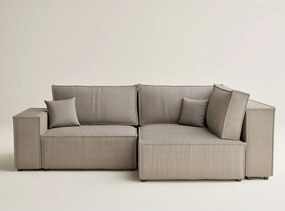 Colțar bej extensibil/cu spațiu de depozitare cu tapițerie din catifea reiată (cu colț pe partea dreaptă/în formă de ”L”) Tonga – Maison de Rêve