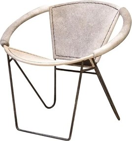 Fotoliu gri din piele de vacă cu structură din metal, „Arceau”