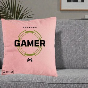 Perna Personalizata Forever Gamer, 40x40 cm, Roz, Husa Detasabila, Perna Inclusa, BEKZ®