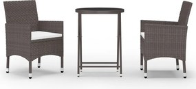 vidaXL Set mobilier bistro, 3 piese, maro, poliratan/sticlă securizată