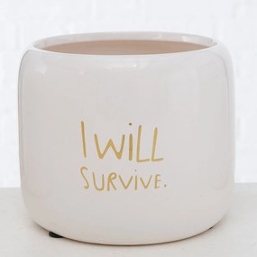 SUPORT GHIVECI, H 12 CM, CERAMICA, ALB/AURIU