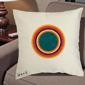 Perna Decorativa Retro Cerc Concentric Geometric Vintage, 40x40 cm, Ecru, Husa Detasabila, Perna Inclusa, BEKZ®