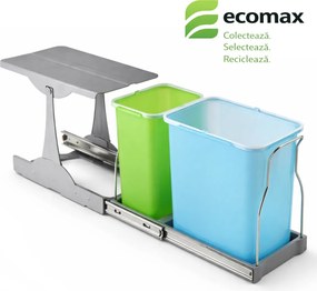 Coș gunoi încorporabil Patty 30 Ecomax, colectare selectivă, 16 l + 8 l Polipropilenă/Metal, Albastru/Verde, L:236 mm; H:360 mm; A:470 mm, 300 mm