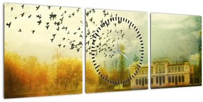 Tablou peisajului pictat cu sediul (cu ceas) (90x30 cm)