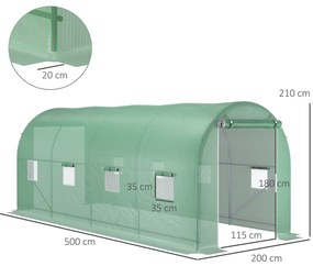 Outsunny Sera tip tunel de Gradina, pentru plante, legume, fructe cu Structura din Otel, Ferestre si Usa, Verde | Aosom Romania