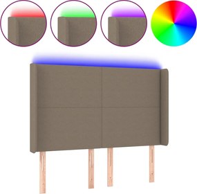 vidaXL Tăblie de pat cu LED, gri taupe, 147x16x118/128 cm, textil