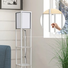 HOMCOM Lampă de Podea 40W cu 3 Rafturi Integrate și Comutator de Picior, Lampă Modernă din MDF și Acrilic, 26x26x160 cm, Alb | Aosom Romania