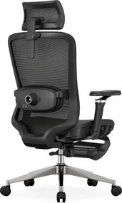 Scaun ergonomic premium Lita-H-M, masaj lombar electric, șezut glisant, tetieră 2D, cotiere 5D, reclinare 125°, suport picioare, bază metalică, Full Mesh, Negru