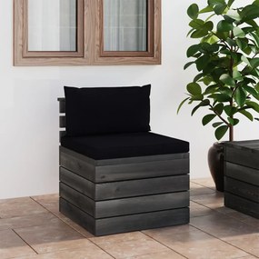 Canapea de gradina din paleti, de mijloc, cu perne, lemn pin 1, Negru, canapea de mijloc