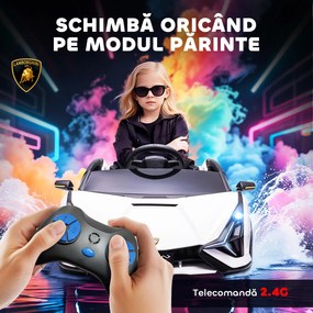 HOMCOM Mașină Electrică pentru Copii 3-5ani, Mașinuță Electrică Lamborghini cu Faruri, Muzică și Telecomandă, 108x62x40cm, Alb | Aosom Romania