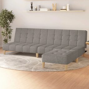 Canapea extensibilă cu taburet, 2 locuri, gri deschis, textil