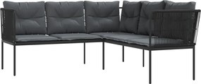 vidaXL Canapea de grădină cu perne în formă L, negru oțel și textilenă