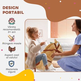 HOMCOM Cal balansoar din pluș pentru copil de la 2 ani, cu efecte sonore, șa și bride 85 cm (lungime) bej | Aosom Romania