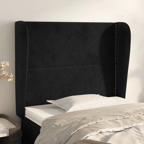 Tablie de pat cu aripioare, negru, 83x23x118 128 cm, catifea 1, Negru, 83 x 23 x 118 128 cm