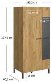 Dulap de haine Shanna (Stejar craft auriu + antracit). 1053223