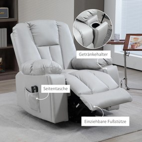 HOMCOM Fotoliu de masaj Relaxsessel seniorensessel, telecomandă, buzunare laterale, 94 cm x 96 cm x 106 cm, Gri | Aosom Romania