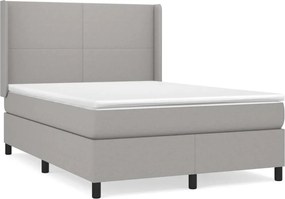 vidaXL Pat box spring cu saltea, gri deschis, 140x190 cm, textil
