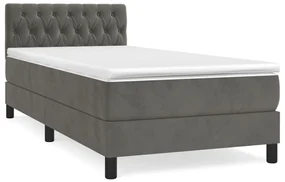 3141462 vidaXL Pat box spring cu saltea, gri închis, 90x200 cm, catifea