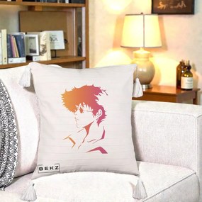 Perna Decorativa Cowboy Bebop Spike Silueta Gradient, 40x40 cm, Bej cu Franjuri, Husa Detasabila, Perna Inclusa, BEKZ®