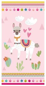 Prosop de plajă cu imprimeu Good Morning Lama, 75 x 150 cm