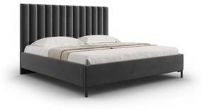 Pat matrimonial gri închis tapițat cu spațiu de depozitare și somieră 140x200 cm Casey – Mazzini Beds